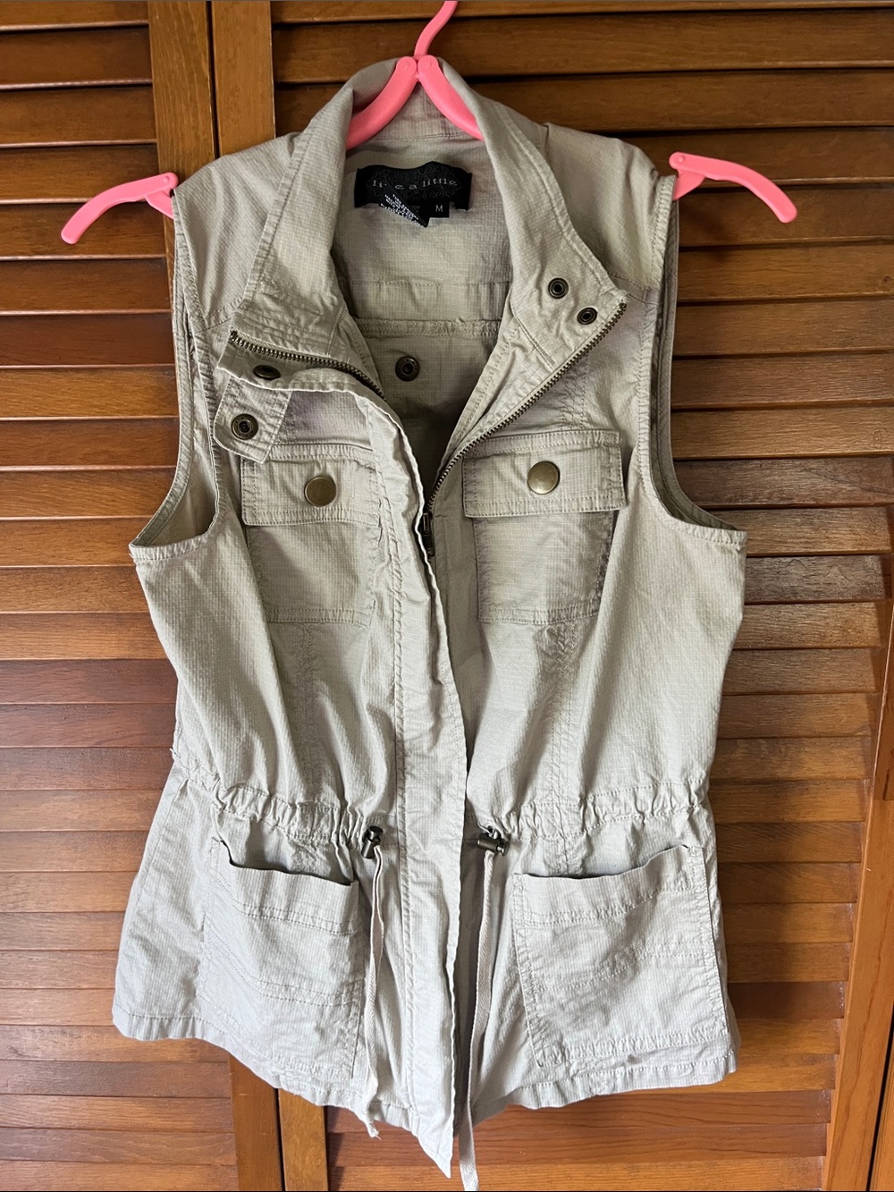 Live a Little Sleeveless Utility Vest Jacket - Light Beige.  Ladies size Medium